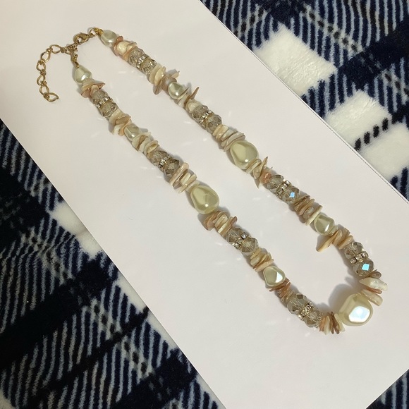 Vintage Pearl, Shell, Bead, and Crystal Necklace, Adj Approx 17-20” - Picture 8 of 12